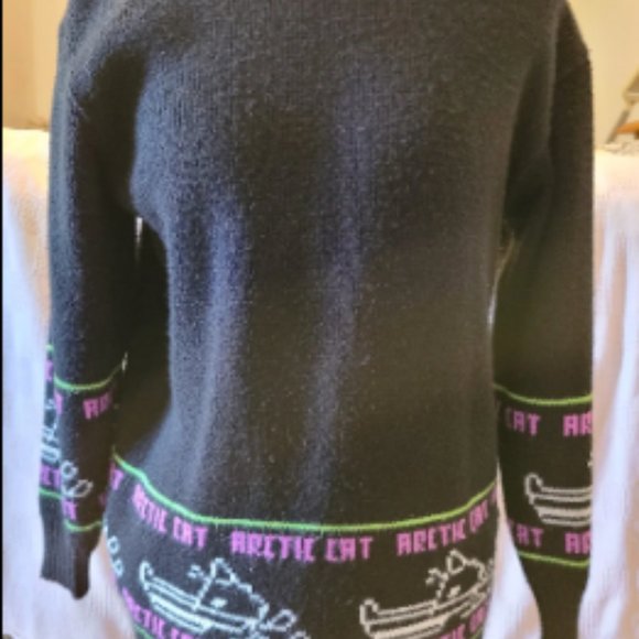 Rare Vintage 60s Arctic Cat Snowmobile Knit Graphic Sweater Shirt Pullover  M 38 - Picture 12 of 13